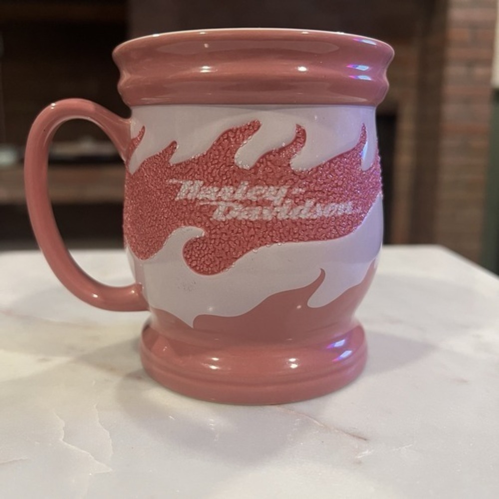 Harley-Davidson Glitter Flame‎ Coffee Mug Pink and White